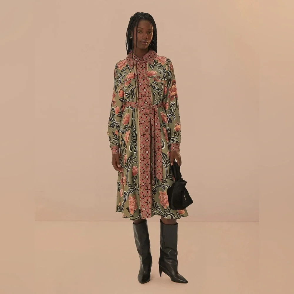 Farm Rio Arabesque Floral Green Midi Dress XS NWOT - Picture 4 of 10